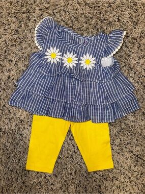 Good Lad Blue Stripe Daisy Top with Yellow Leggings